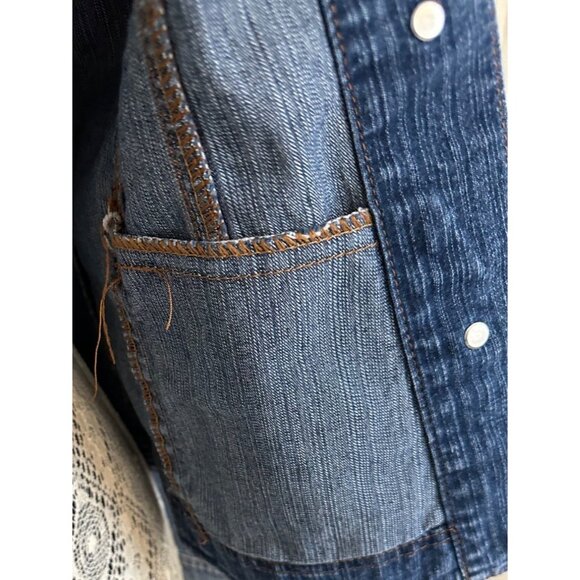 American Over Size Small Denim Jacket Collared Long Sleeve Blue Casual Layer - Picture 6 of 12